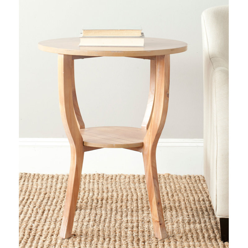 Rhodes Elm Accent Table - 22" Round Pedestal Side Table with Bottom Shelf, Country Style, Honey Natural
