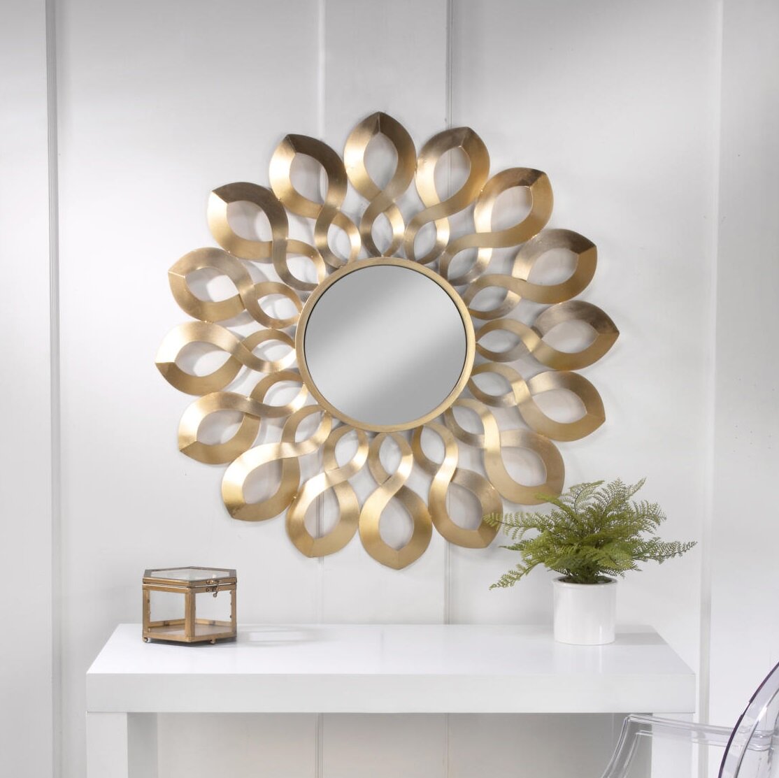 36 Dia Marlowe Round Decorative Wall Mirror Gold