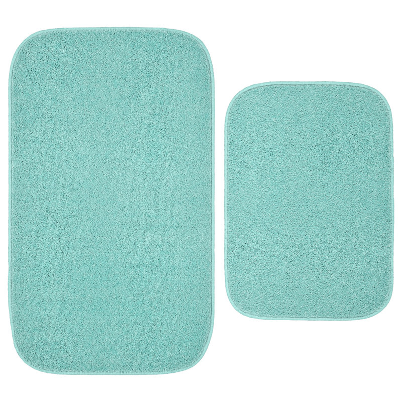 Sedona Bath Rug, Soft Absorbent Plush Bath Rugs, Non-Slip, Quick Drying, Machine Washable, Plush Comfort for Bathroom Floor, Tub and Shower, 2 Piece Bathroom Rug Set Sea Foam