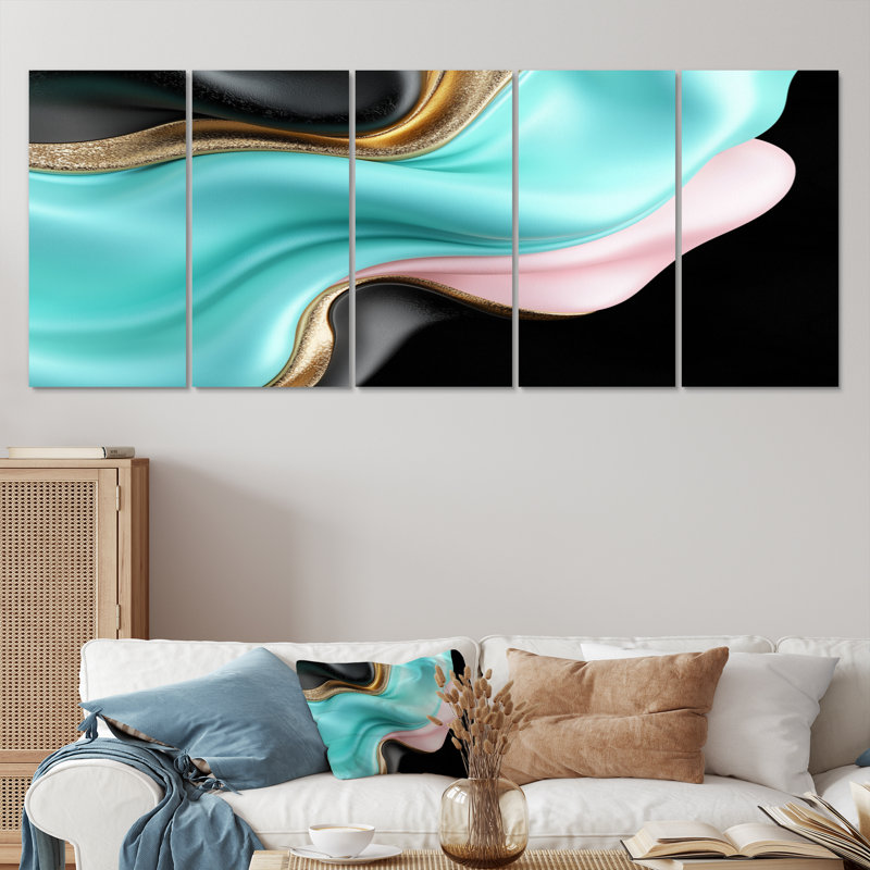 Or et lignes bleues de Slitude - et décoration murale minimaliste - art mural moderne, H 28 po x l 60 po, 5