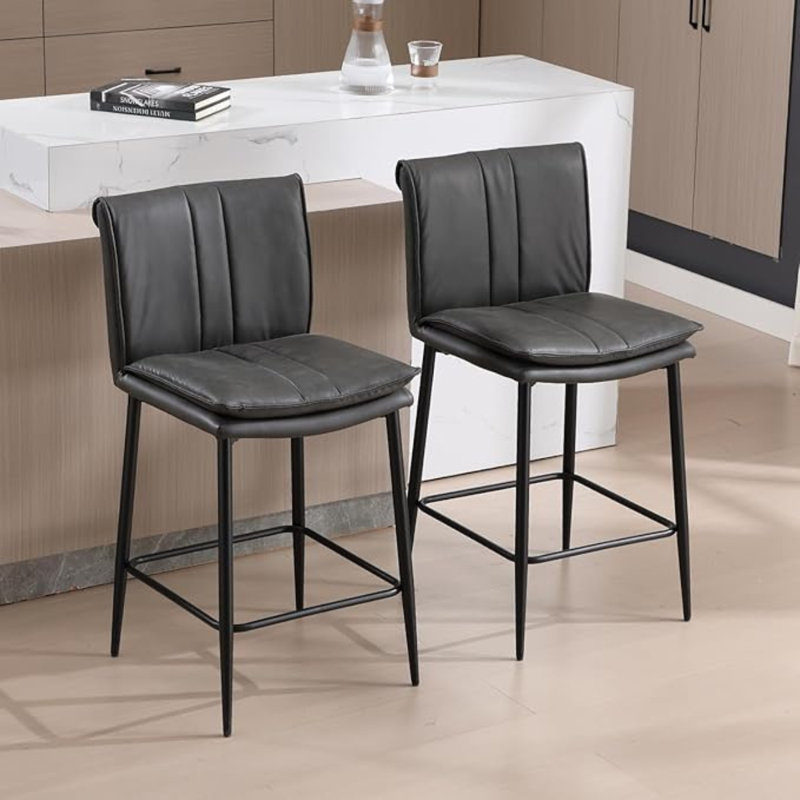 Upholstered Counter Stool with Metal Frame, Black
