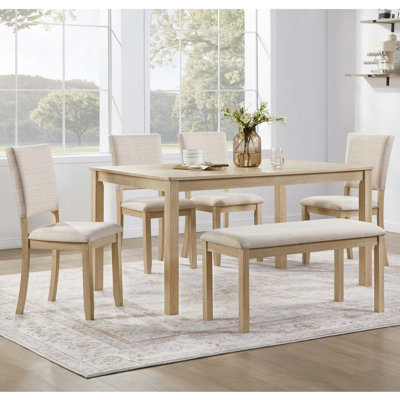 Ensemble de table de salle à manger 6 pièces avec banc, ensemble de table de cuisine rectangulaire en bois avec banc et 4 chaises rembourrées