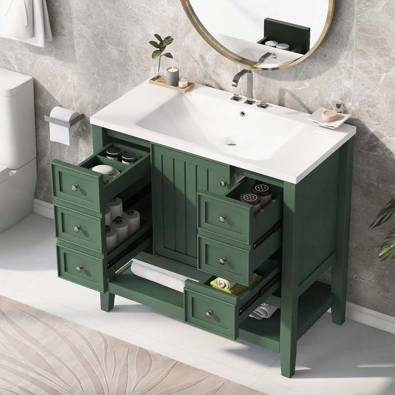 Meuble-lavabo 36 po avec lavabo en céramique, Vert