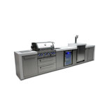 Mont Alpi Premium 168"w X 23"d X 55"h Deluxe Stainless Steel Outdoor Kitchen Island With Refrigerator Faucet & Sink + Kegerator Beer Dispenser + 32"w 4-burner Bbq Grill + Granite Countertops + Storage + Cover + Natural Gas Convertible + Lifetime Warranty