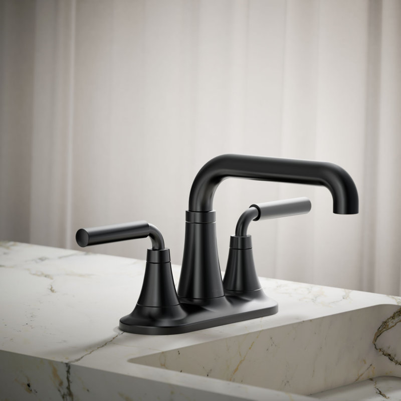 Tone Two-Handle Centerset Bathroom Sink Faucet with Clicker Drain, 1.2 GPM, Matte Black