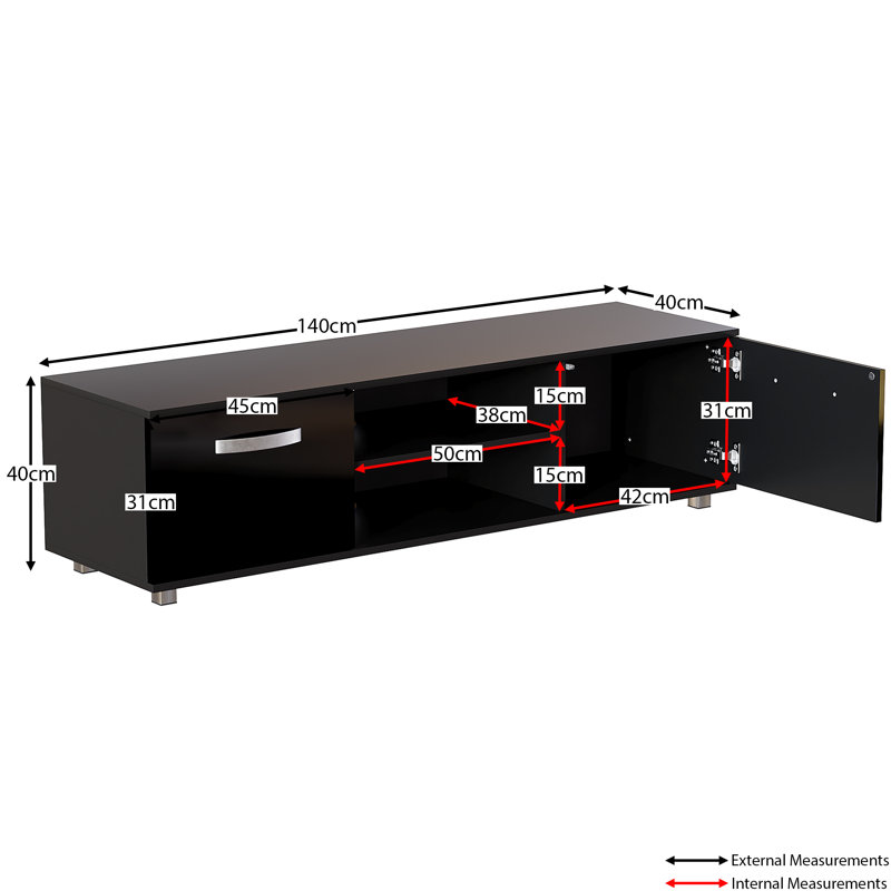 Muskoka TV Stand for TVs, 40 cm H x 140 cm W x 40 cm D, Black