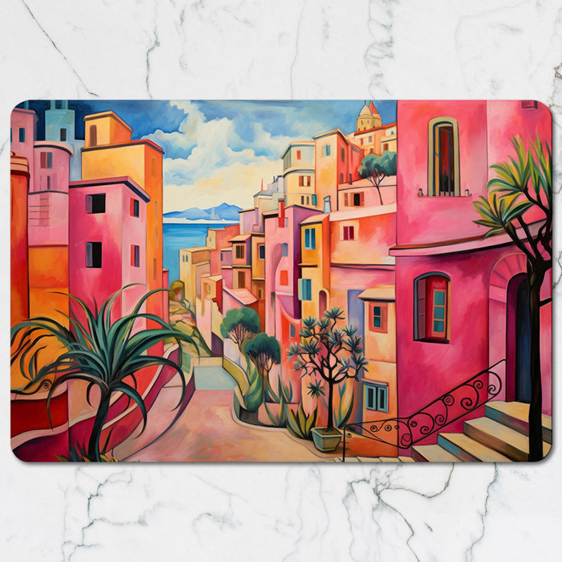 Colorful Mediterranean Village Placemat and Coaster Set