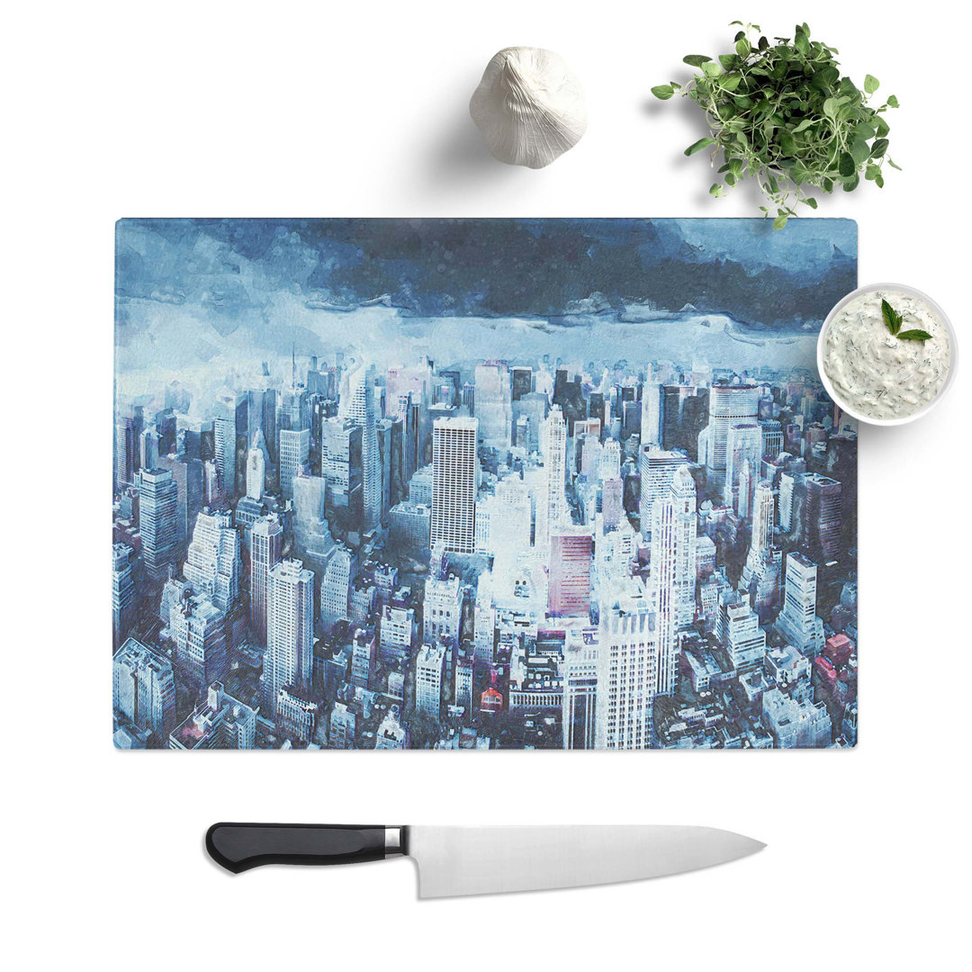 Glass Moody New York City Skyline in Abstract Chopping Board