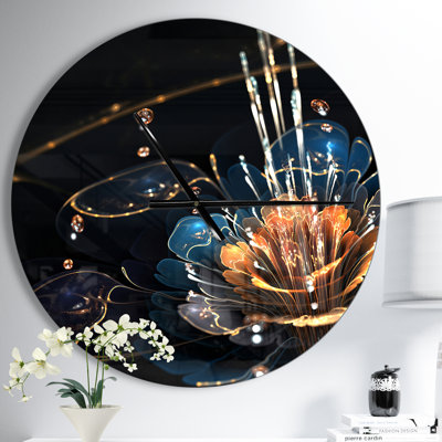 Horloge murale orange avec fleurs oranges et gouttes d'eau
