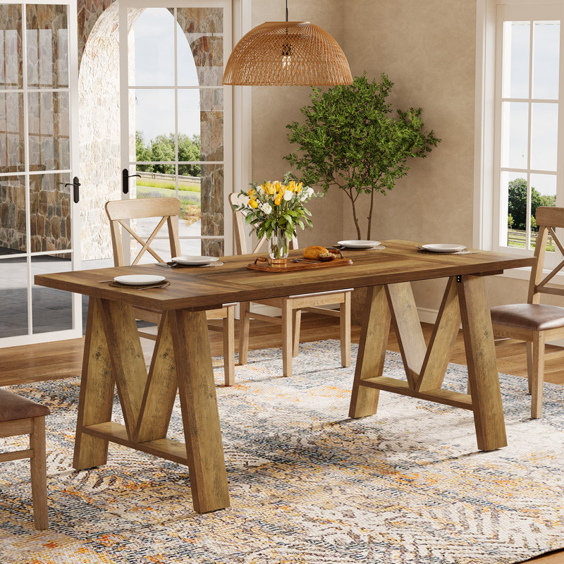 63" Farmhouse Dining Table For 4-6, Rectangular Wooden Kitchen Table For Dining Room