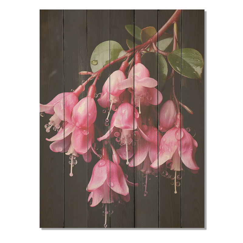 Fuchsia rose avec fleurs de Ladys - Fuschia sur bois, H 40 po x l 30 po