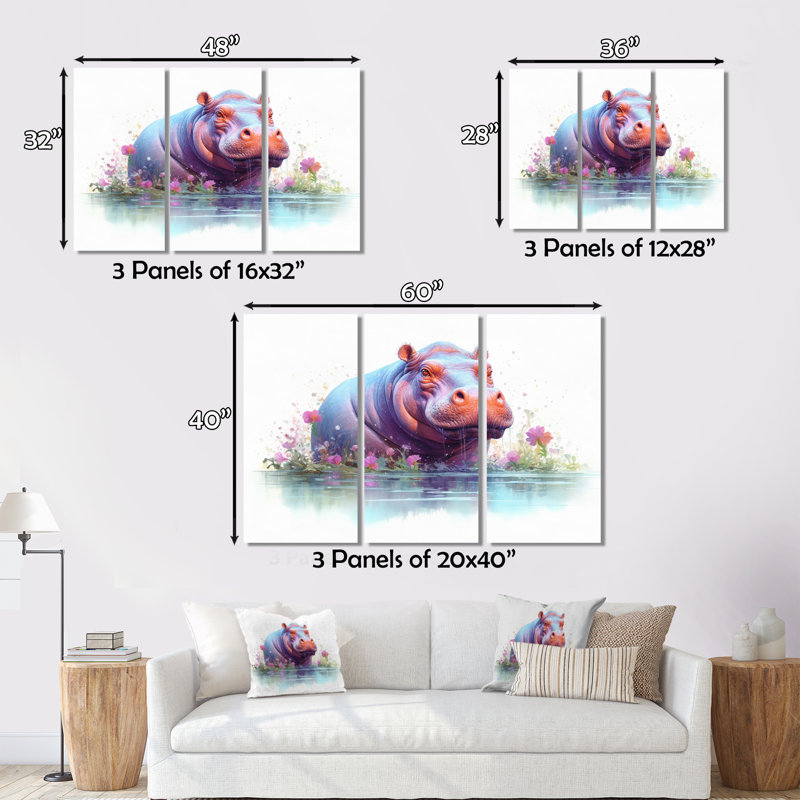 Hippopotame animé - ensemble d'art mural en métal Hippopotame