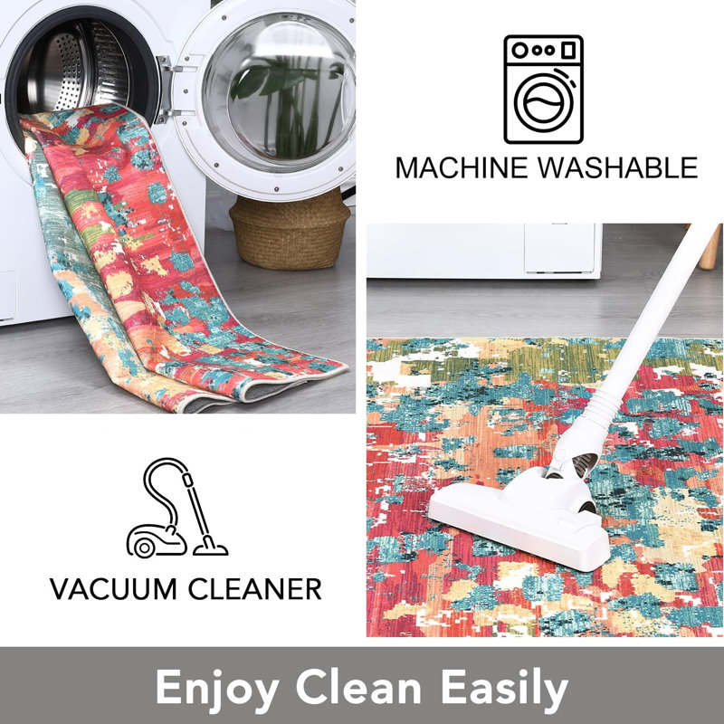 Tapis abstrait lavable à la machine 10 x 13 po
