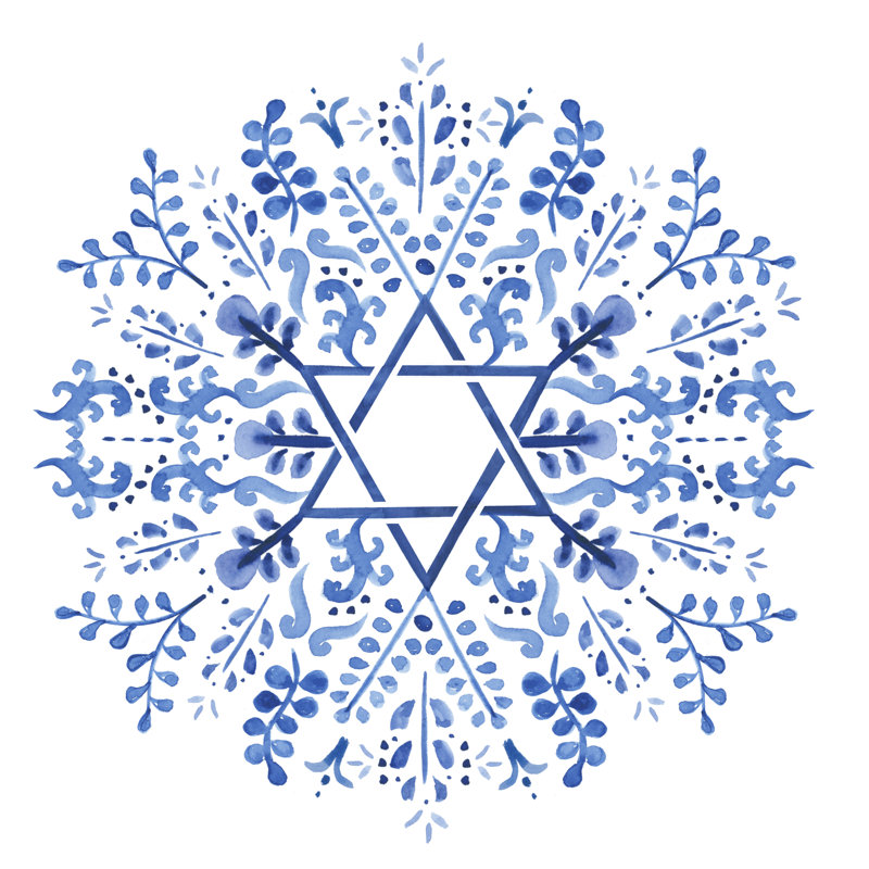 Indigo Hanukkah I by Victoria Borges - Wrapped Canvas Painting, 30cm H x 30cm W x 3.8cm D