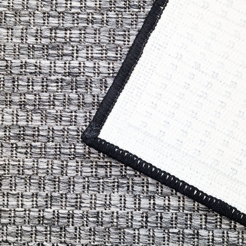 Non Slip Border Rug Flat Weave Kitchen Living Room Carpet, Rectangle 120 x 160 cm, Grey