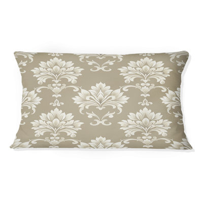 Beige White Quatrefoil Print II - Traditional Lumbar Pillow