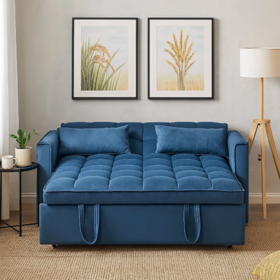 Canapé-lit convertible en velours OPHELIA 3-en-1 avec dossier réglable, coussins et poches latérales, futon avec causeuse coulissante pour appartement ou salon