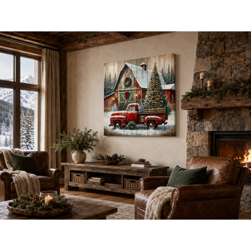 «Country Christmas Charm with Vintage Red Truck», reproduction sur toile tendue, H 40 po x l 40 po x P 1,5 po