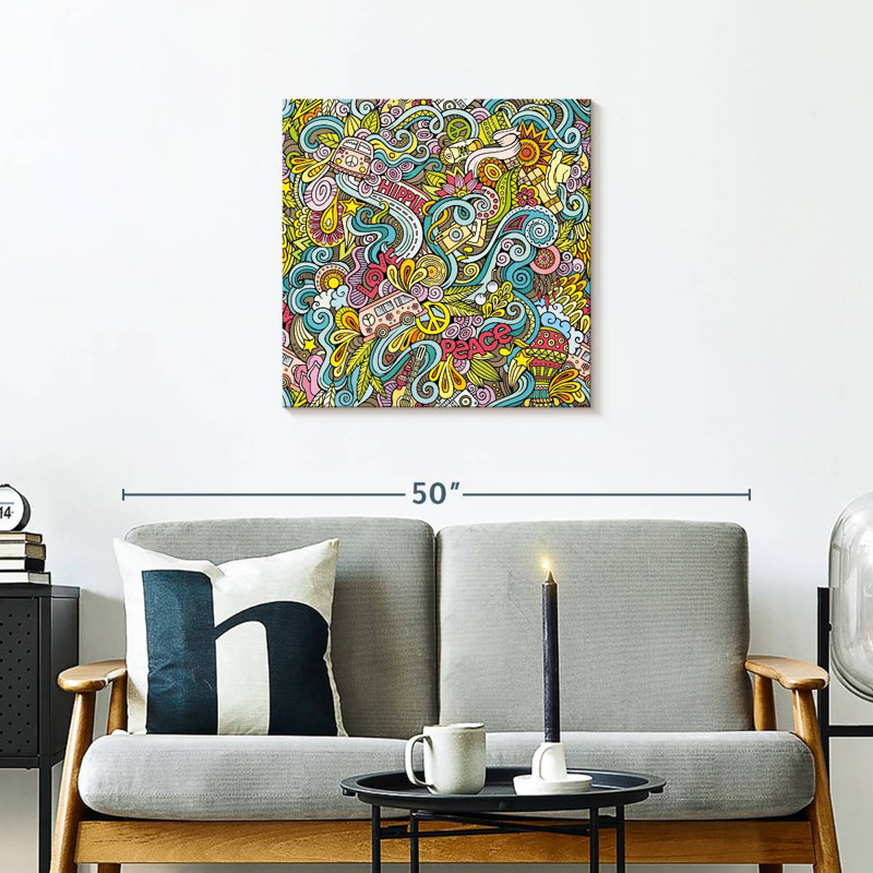 Kerner Hippie Themed Doodles, 24" H x 24" W