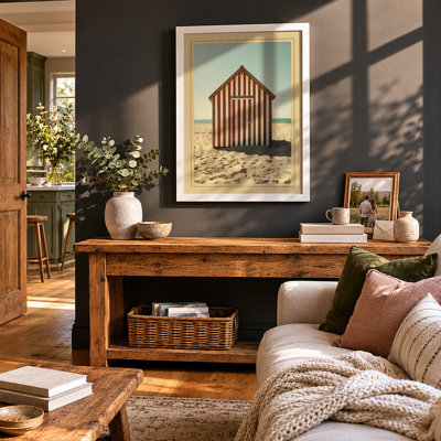 Striped Beach Hut Coastal - Framed Print