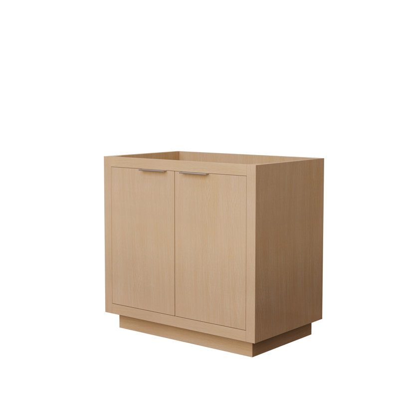 Base de meuble-lavabo simple 35,25 po Maroni en paille claire, Paille pâle / nickel brossé