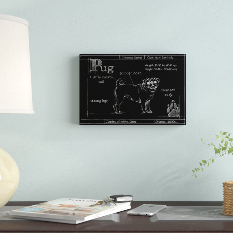Blueprint Pug by Ethan Harper - Painting Print, 20cm H x 30cm W, Wrapped Canvas