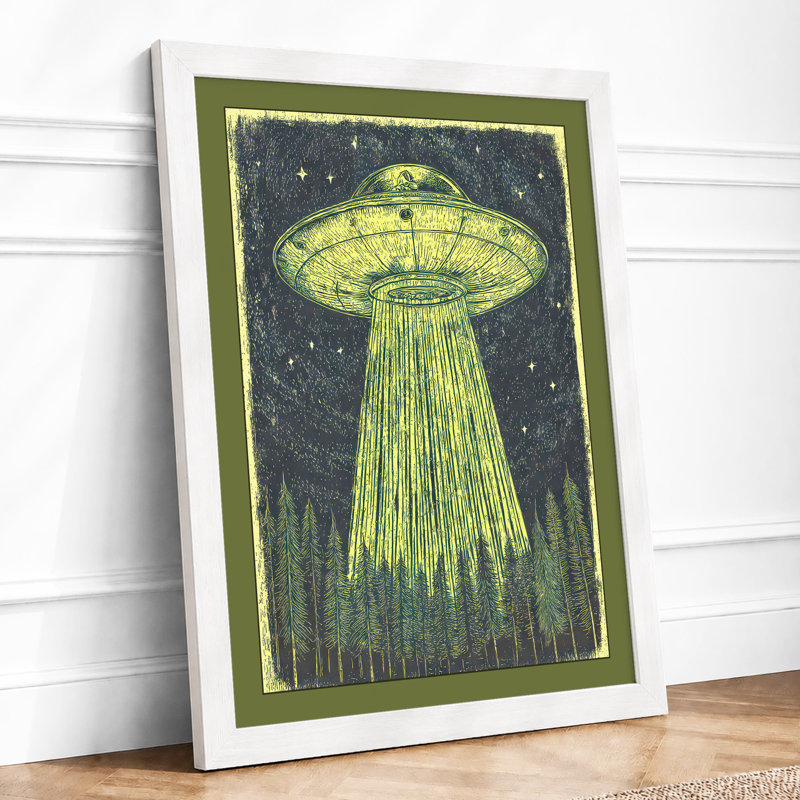 UFO Over Forest Japandi - Print, A4 - 29.7 x 21.0 cm, White