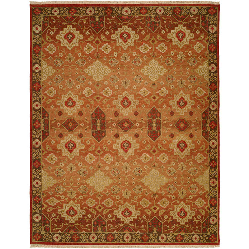 Wool Oriental Area Rug in Rust/Ivory, Rectangle 5' x 7'