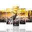 Deer Forest Sunset - 5 Piece No Frame Print on Canvas