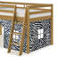 Lit mezzanine simple en bois Roxy - Structure cannelle avec tente inférieure rouge et bleue-484243005-484242978