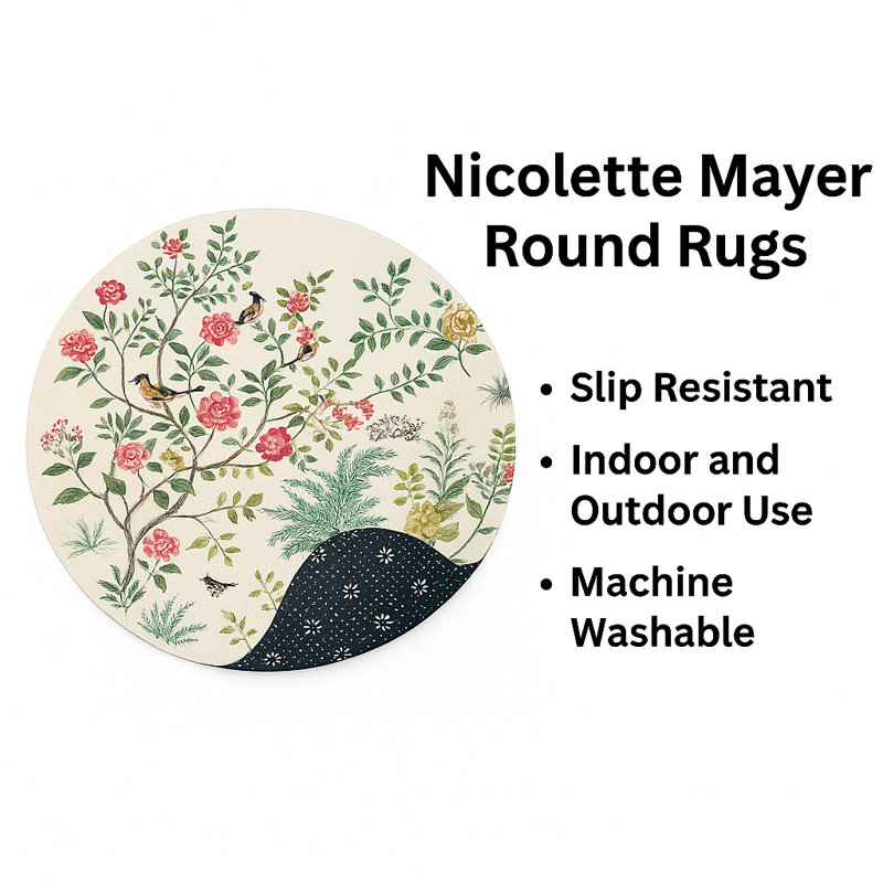Blossom Fantasia Microfiber Round Washable Rug, Round 8', Celadon
