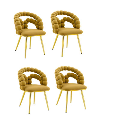 Set of 2 Yellow and Gold Velvet Dining Side Chairs (Only 2-Piece Chair!!)