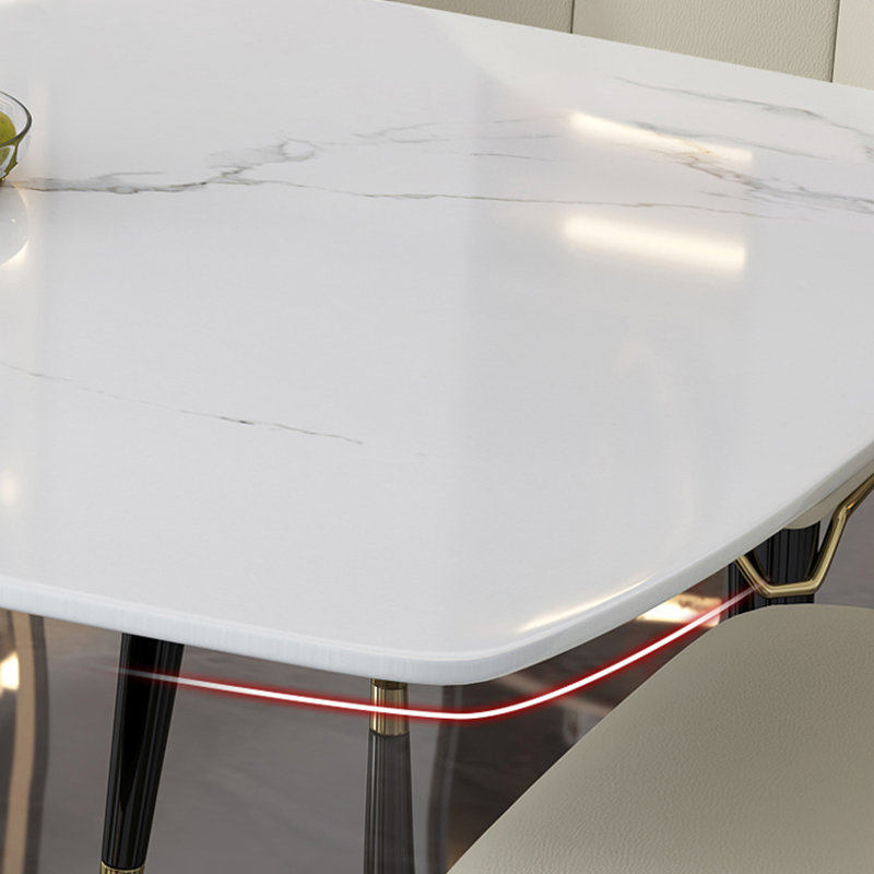 Table de salle à manger 70,8 po rectangulaire pour 4 à 6 personnes, table de cuisine moderne avec plateau en pierre frittée et base en métal doré en forme de X pour la salle à manger, le restaurant, blanc et or