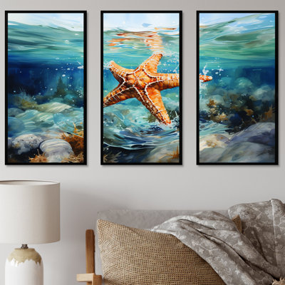 «Orange Oasis Watercolor Starfish» - Étoile de mer, art mural