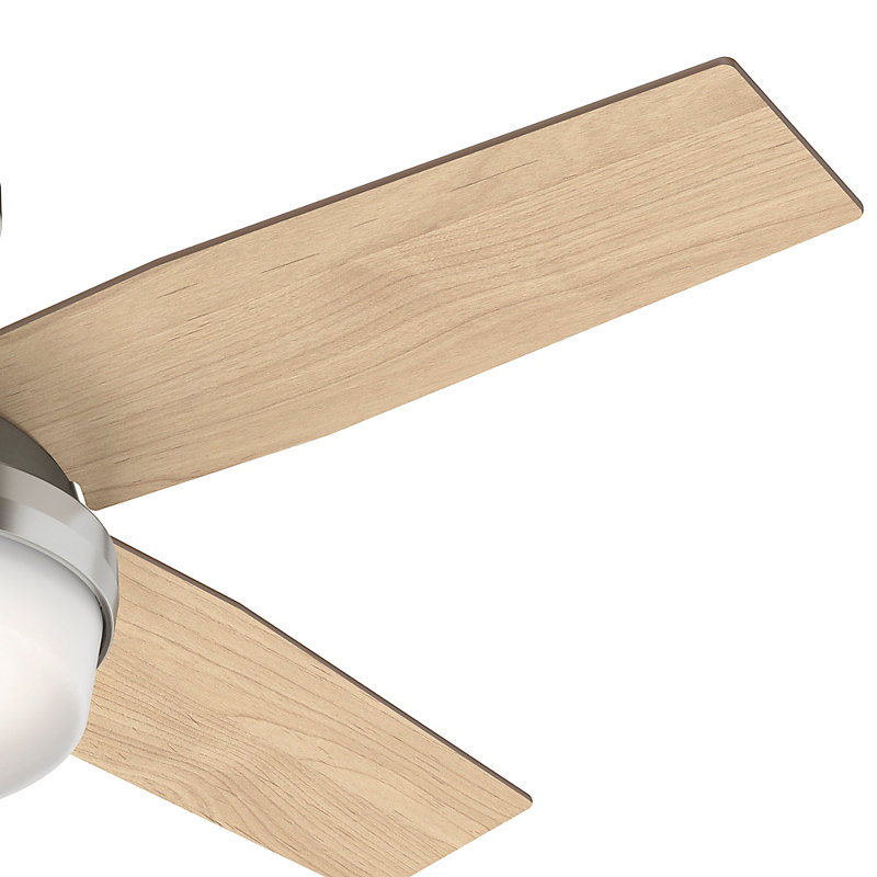 Dempsey Low Profile 44" 4 - Blade Indoor Flush Mount Small Room Ceiling Fan with Lights and Remote, Light Gray/Natural Oak