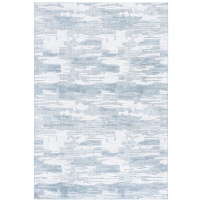 Tapis bleu / ivoire en laine, viscose et coton tissé à la main Elixis