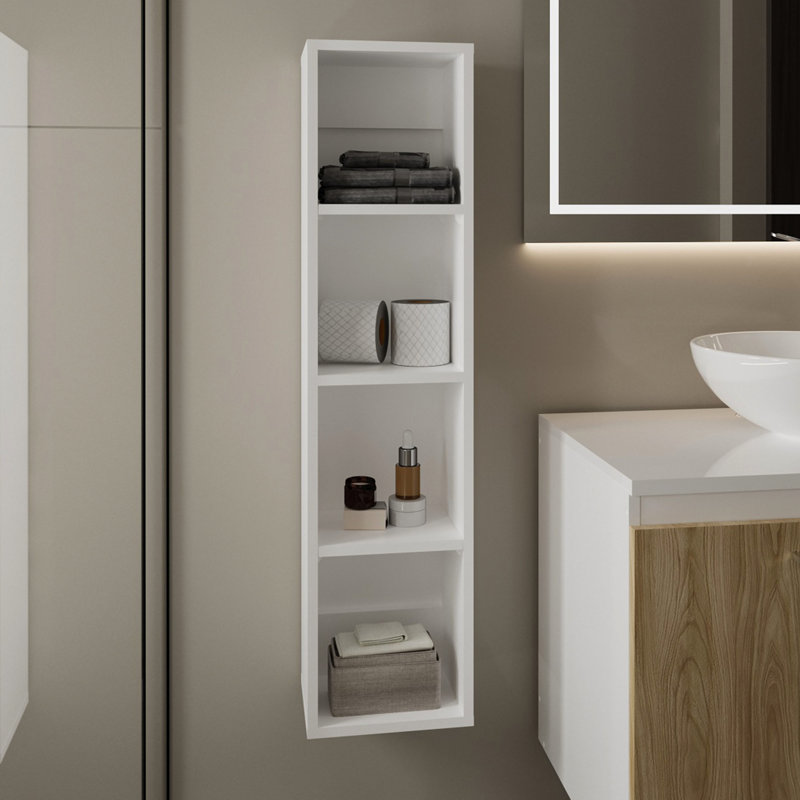 40 - Inch Tall Wall Mounted Cabinet With 4 Open Shelves, Space Saving, Engineered Wood, White, Modern For Toiletries And Decorative Items Storage Inch, Towels