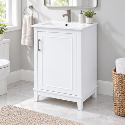 20"Freestanding Bathroom Vanity with Integrated Ceramic Sink, Soft Close Single Door, Modern Small Bathroom Storage Cabinet for Compact Bathroom,White