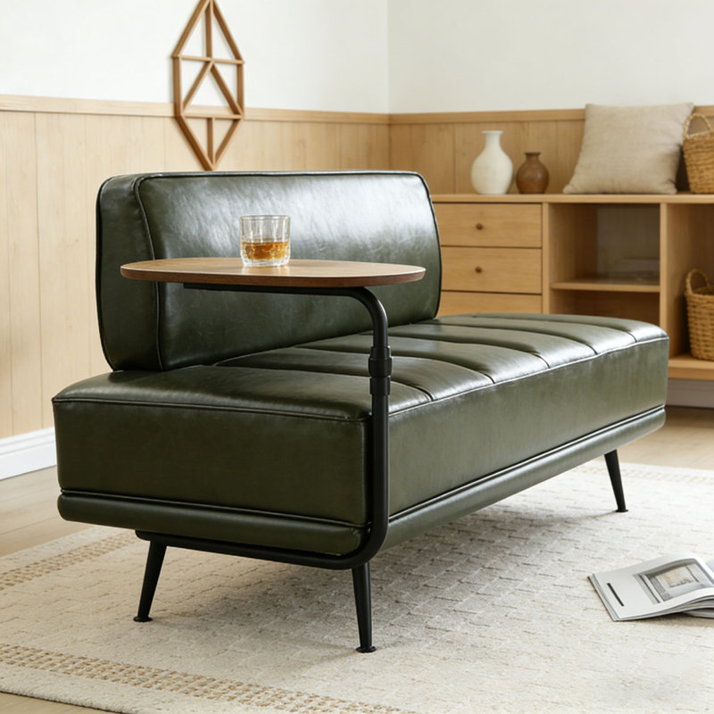 55"Inch Width Modern End of Bed Bench,Faux Leather Upholstered With side table, Green