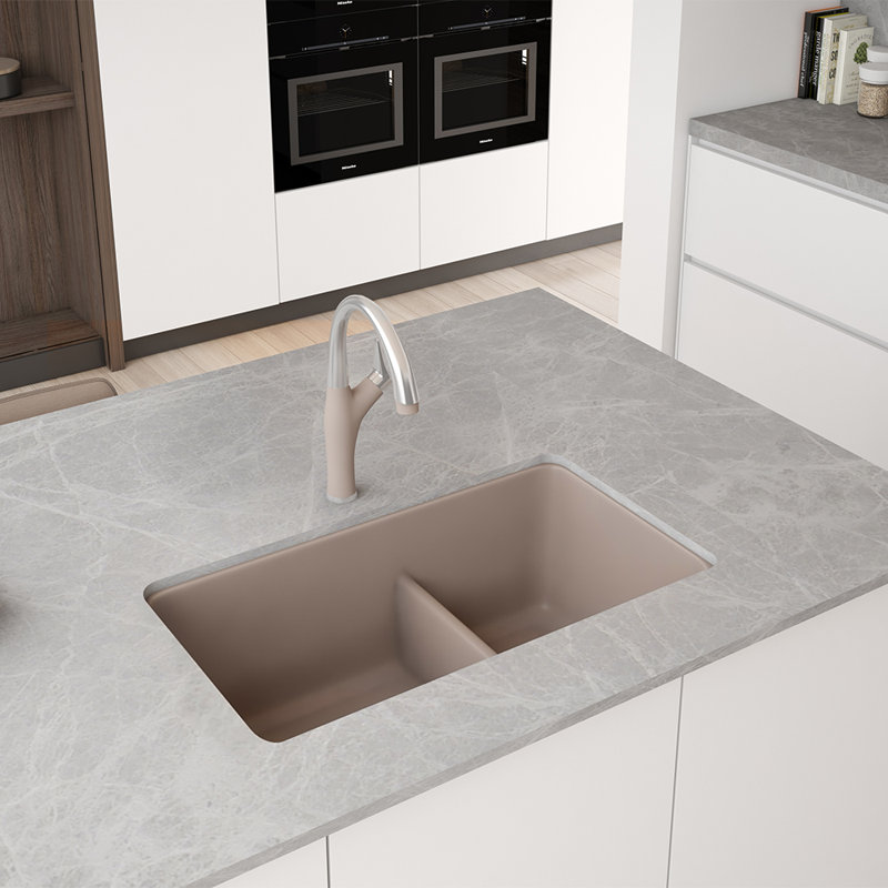 Precis SILGRANIT 33" L x 18" W Double Bowl Undermount Kitchen Sink with Low Divide, White