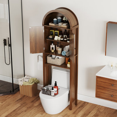 Arched Over The Toilet Storage With Fluted Doors, Small Bathroom Cabinet With Adjustable Shelf