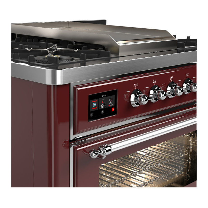 Majestic III Series 36 Inch Dual Fuel Range with 6 Sealed Burners, Griddle, in Glossy Black (Natural Gas, Brass Trim), Chrome