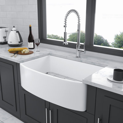 Farmhouse Sink   Kitchen Sink Ceramic Arch Edge Apron Front Single Bowl Farm Kitchen Sinks