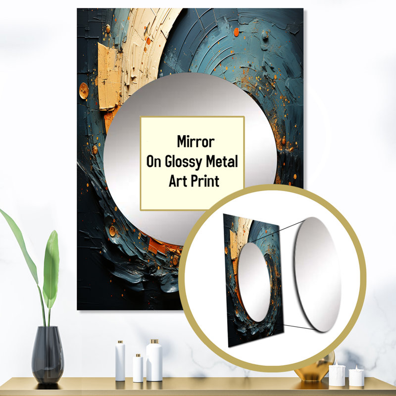 Décoration abstraite spirale orange sarcelle II - Miroir spirales abstraites MTMIR64265, 40 po x 30 po