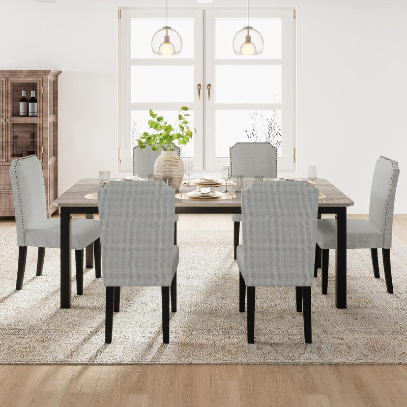 Ensemble de salle à manger 7 pièces 78,7 po avec 6 chaises rembourrées, 6 chaises