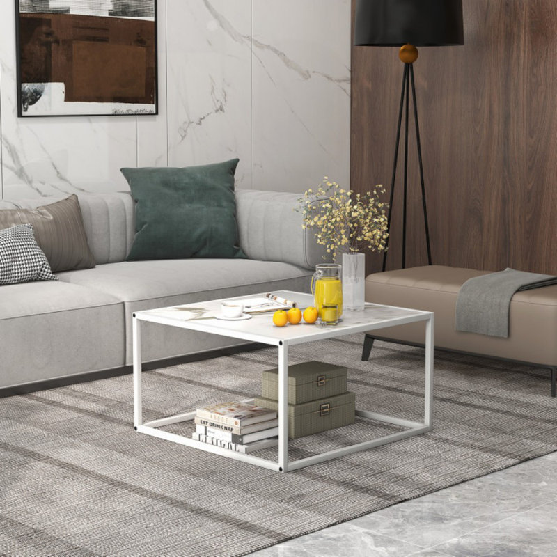 Table basse moderne carrée avec plateau en faux marbre