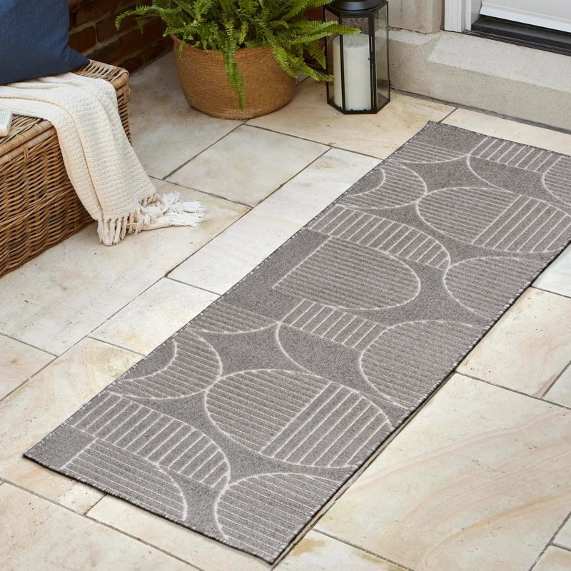 Rysler High-Low Geometric Arch Scandi Striped Gray/Cream Indoor/Outdoor Rug, Runner 2' x 8'
