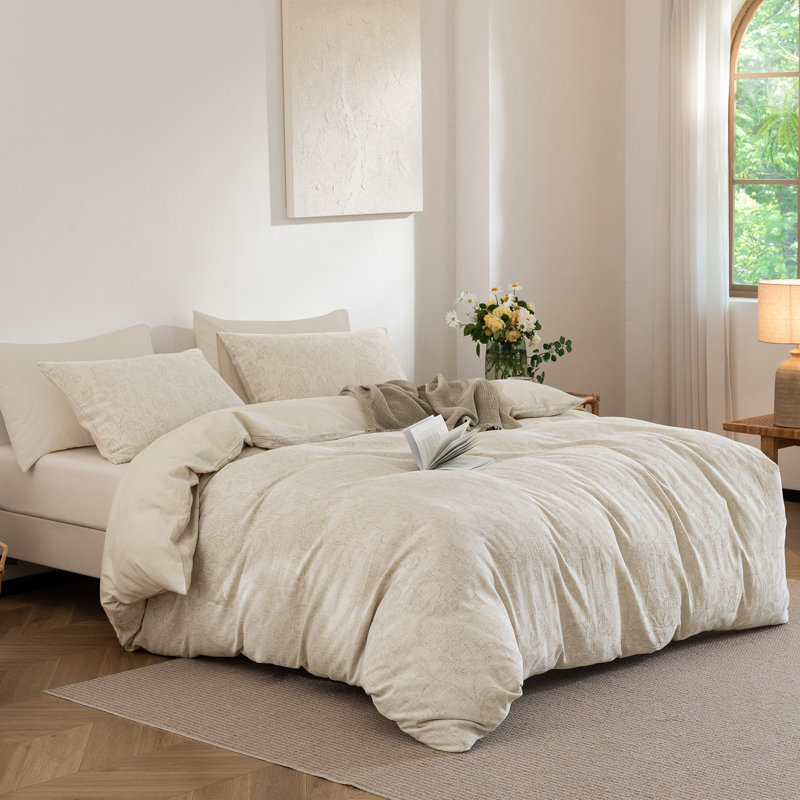 Ensemble de housse de couette en jacquard de coton et lin texturé, King Duvet Cover + 2 King Shams