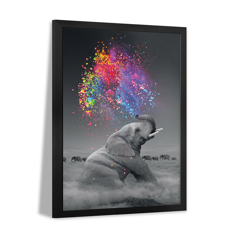«Elephant - Color Explosion», affiche encadrée par Soaring Anchor Designs, H 24 po x l 16 po
