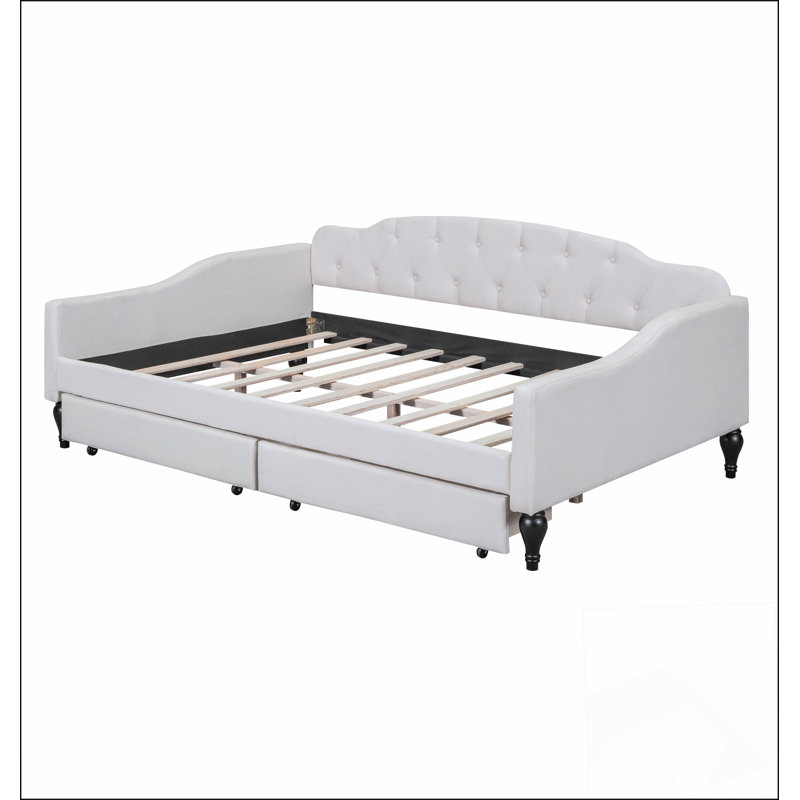 Upholstered Tufted Daybed With Two Drawers